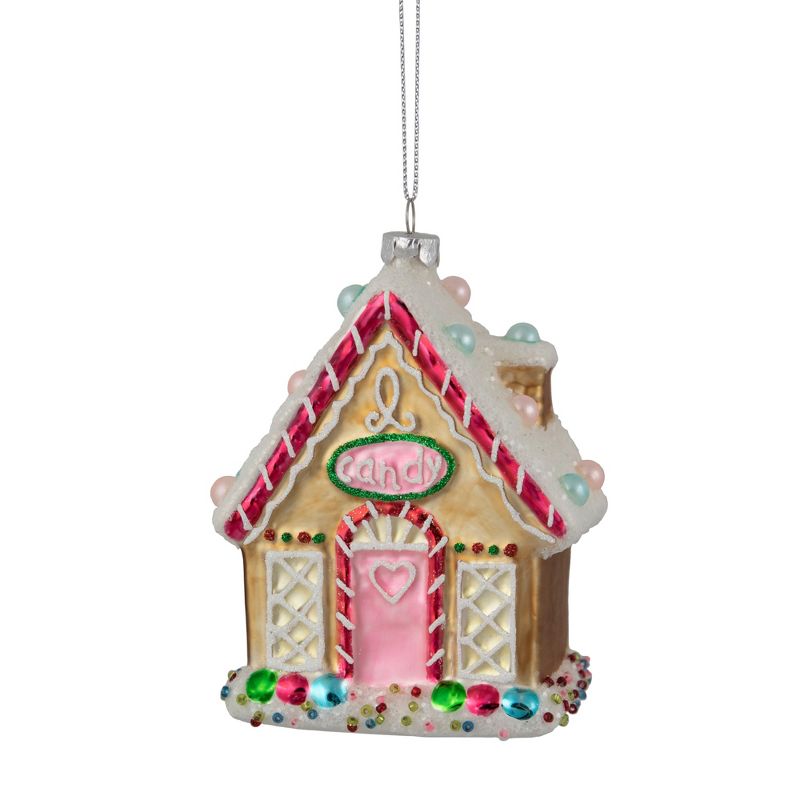 Northlight 4.5" Glittered Gingerbread House Glass Christmas Ornament, 1 of 7