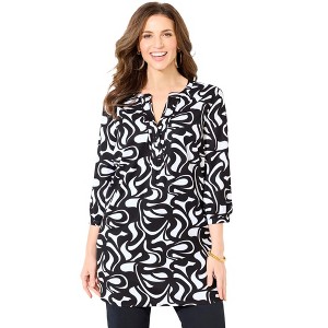 Catherines Women's Plus Size Georgette Pintuck Tunic - 1 of 4