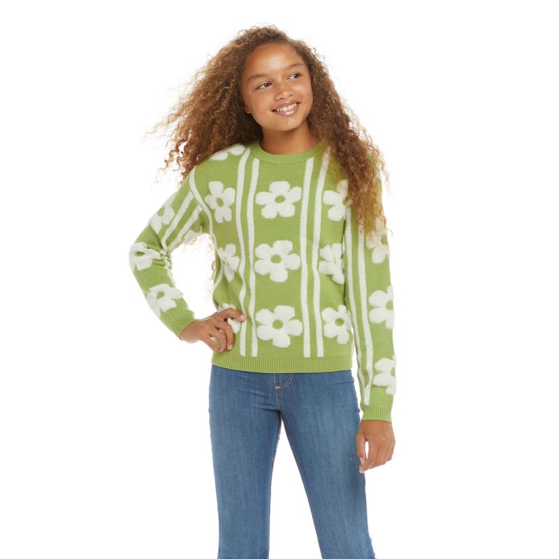 Andy & Evan  Kids  Girls Flower Faux Shearling Sweater, 5 of 6