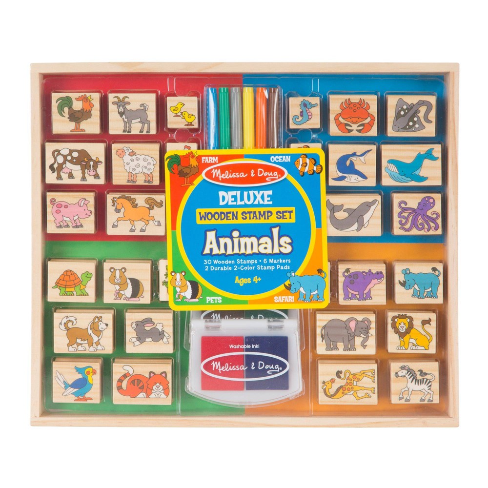 Melissa & Doug Deluxe Wooden Stamp Set - Animals