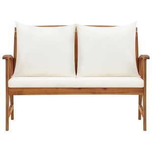 vidaXL Garden Bench Cream white and natural wood - 1 of 4