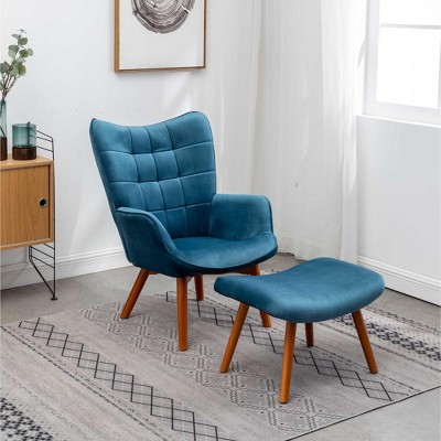 CAVINAS Silky Velvet Accent Chair with High Button-Tufted Backrest and Ottoman,Upholstered Living Room Chairs,Reading Chairs for Living Room