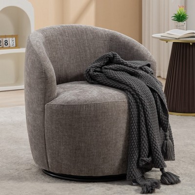 Swivel Accent Chair, Swivel Barrel Chair With Wood Frame, Round Rotating Base, Ergonomic Backrest, 360 ° Rotating Upholstered Living Room Chair
