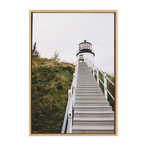 Sylvie Maine Lighthouse Framed Canvas by Patricis Hasz Natural - Kate & Laurel All Things Decor - image 1 of 4