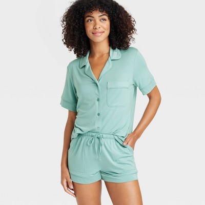 Image of Women's Cloud Knit Short Sleeve Top and Shorts Pajama Set - Auden™ Green S