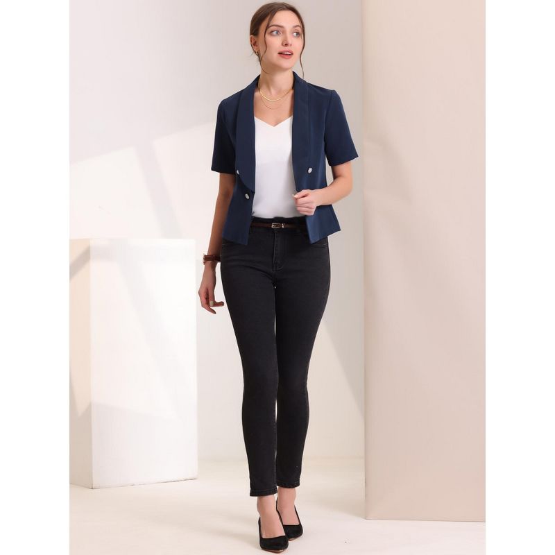 Allegra K Women's Regular Fit Shawl Collar Open Front Short Sleeve Work Office Suit Blazer, 4 of 6