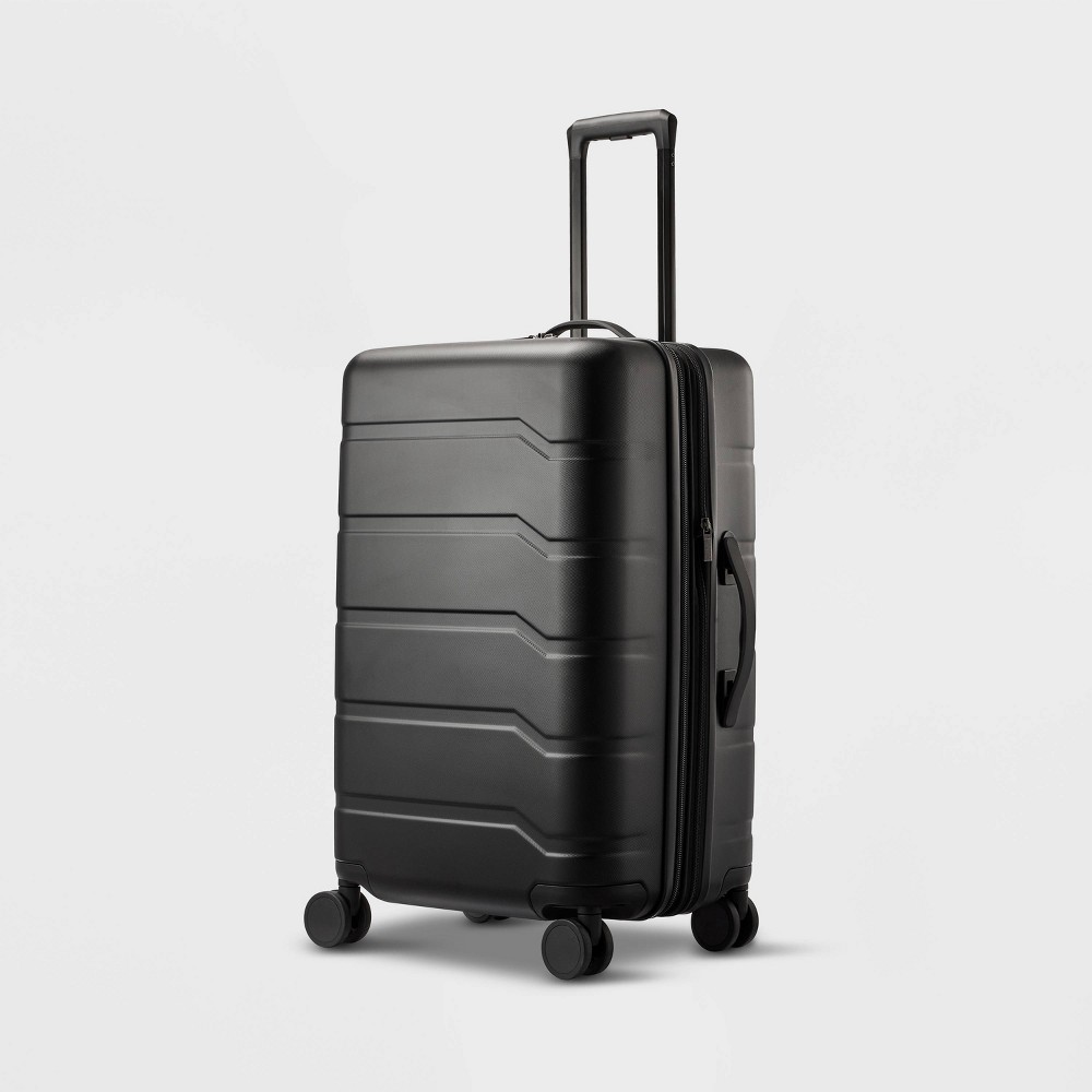 Hardside Medium Checked Spinner Suitcase Black - Open Story™️
