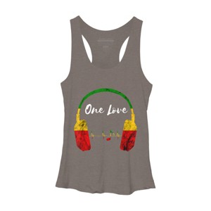 Adult Design By Humans Headphones Jamaican Pride One Love By Racerback Tank Top - 1 of 2