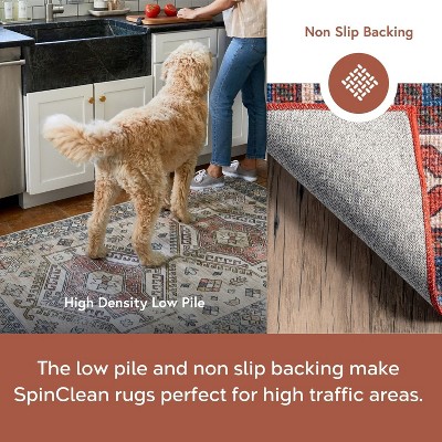 Stella Red and Ivory Synthetic 5x8 Machine Washable Area Rug