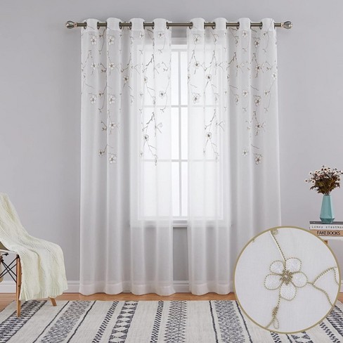 Trinity Silver Tree Branch Pattern Semi Sheer Curtains, 52 X 95