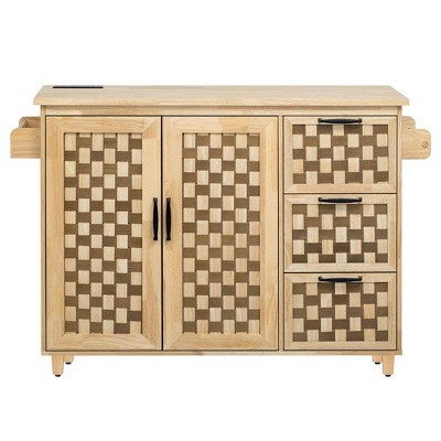 Lirago 53.2"W Fully Assembled Kitchen Island Kitchen Islands Assembled Medium, Nature