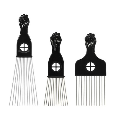 Unique Bargains Metal African Hair Picks Comb Black 3 Pcs : Target