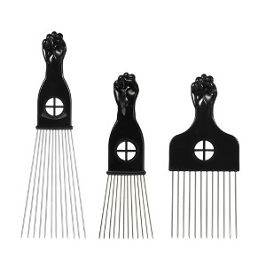 Unique Bargains Metal African Hair Picks Comb Black 3 Pcs - 1 of 4