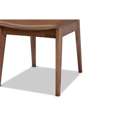 Brown Faux Leather Upholstered Wood Arm Chair with Cane Back