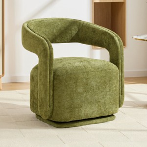 Chenille Swivel Barrel Accent Chair with Curved Backrest, Wide Seat Upholstered Lounge Armchair for Living Room Bedroom-3irtyhousy - 1 of 4