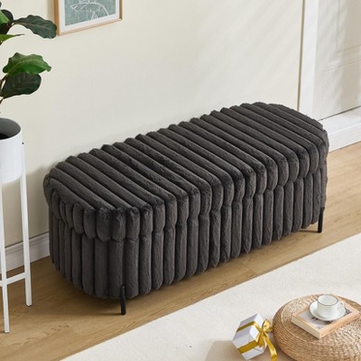 Sapphtopaz Ottoman Faux Fur Foot Stool with Black Metal Legs Modern Ottoman with Upholstered for Living Room, Bedroom, Entryway