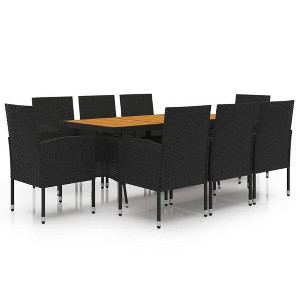 vidaXL 9-Piece Patio Dining Set - Waterproof PE Rattan, Steel, and Solid Acacia Wood Construction - Cushions Included - Black Color - 1 of 4