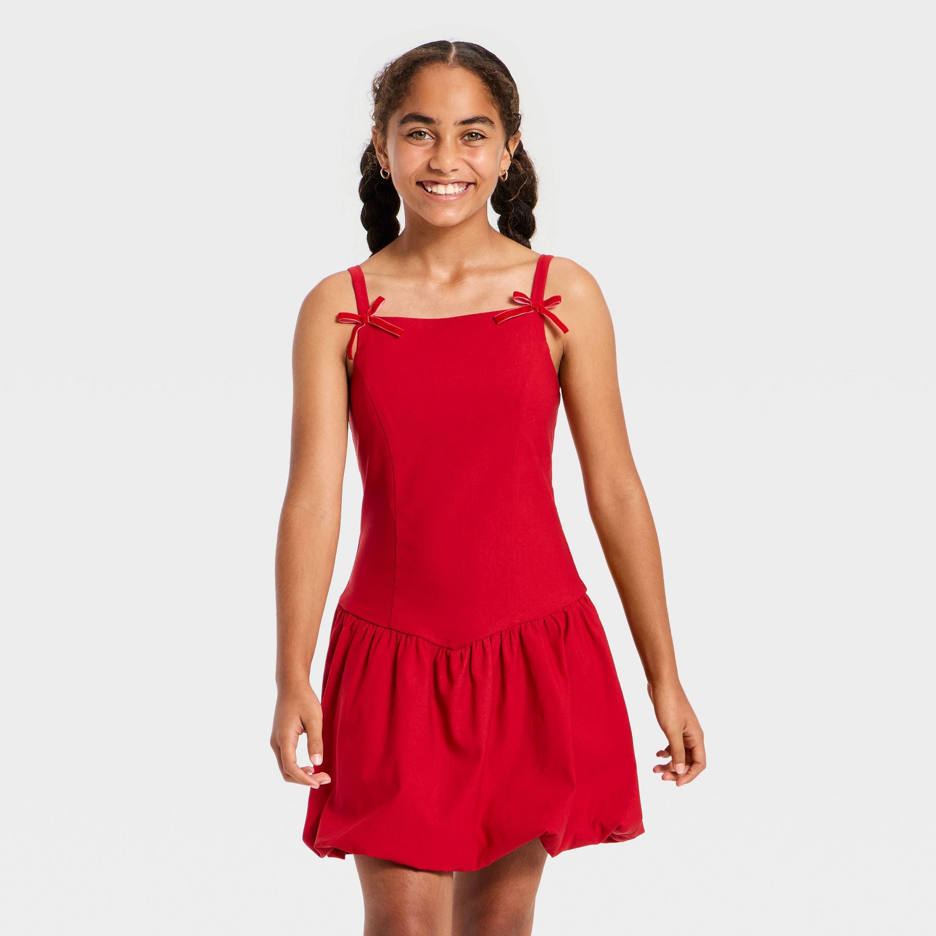 Girls' Drop Waist Bubble Hem Dress - art class™ Red