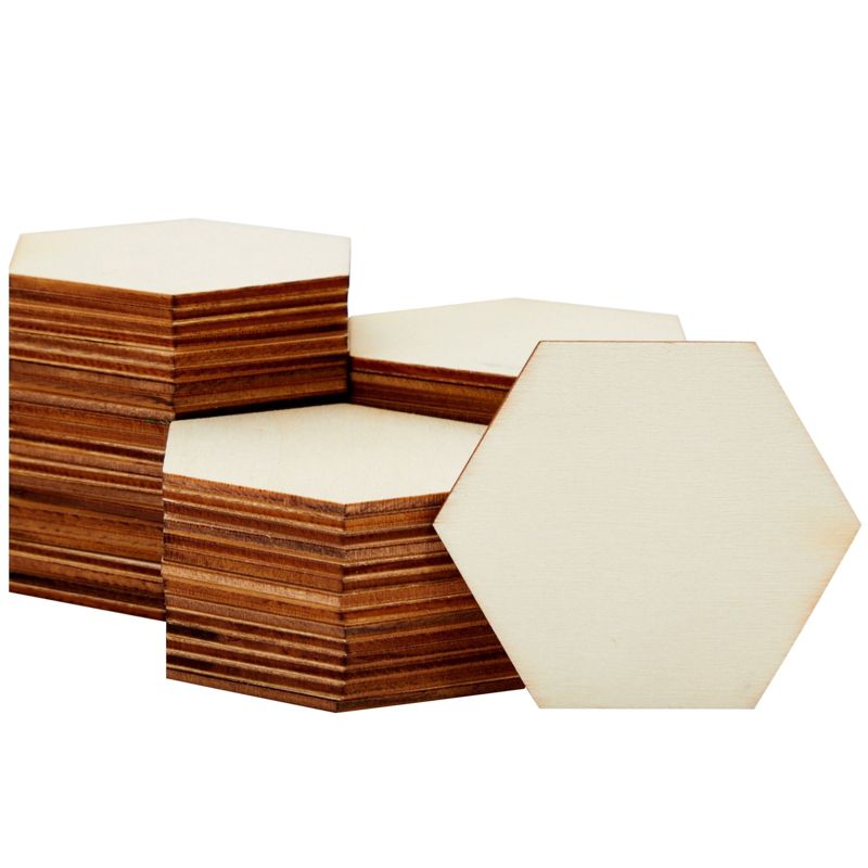 Bright Creations 60 Pack Unfinished Wooden Hexagon Pieces for DIY Crafts, 3 Inch Cutouts for Wood Burning, Painting, Wall Decorations, 1 of 10