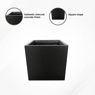 Modern Lightweight Concrete Square Planter, Charcoal Black, 15.35"