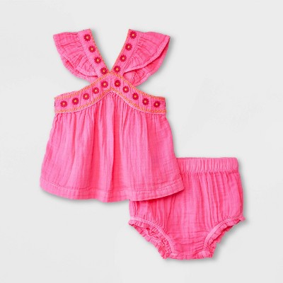 Image of Baby Girls' Gauze Top & Bottom Set - Cat & Jack™ Pink Newborn