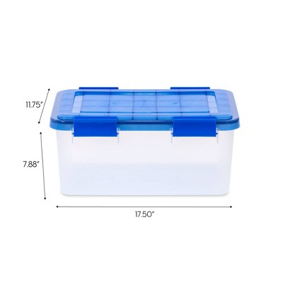 19 Quart Clear Plastic Stackable Storage Bins with Blue Lids