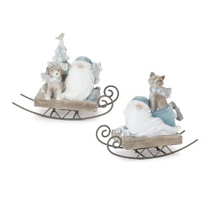 Santa on Sled Figurine Set Of 2 – Resin with Stone Powder – 5" Height Holiday Decor – By Melrose - 1 of 4