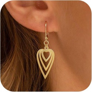 Gold Dangle Earrings for Women, 14K Gold Plated LightweightTeardrop Drop Earrings, Trendy Leverback Minimalist Jewelry for - 1 of 4