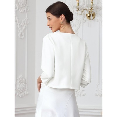 INSPIRE CHIC Women's Open Front 3/4 Sleeve Crew Neck Work Office Suit Jacket Blazer Small White — фото 3