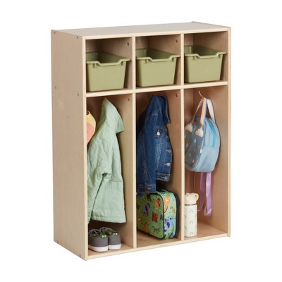 Natural Birch 3-Section Toddler Coat Locker with Hooks