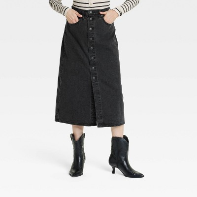 Women's A-line Midi Denim Skirt - Universal Thread™ Black 12 Women's A-line Midi Denim Skirt - Universal Thread™ Black 12