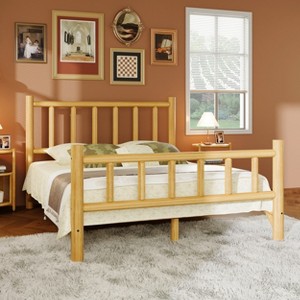 Rustic Style Queen/King Size Solid Pine Cylinder Construction Bed, Farmhouse Log Bed Frame Fits Mattress and Box Spring, Natural - ModernLuxe - 1 of 4