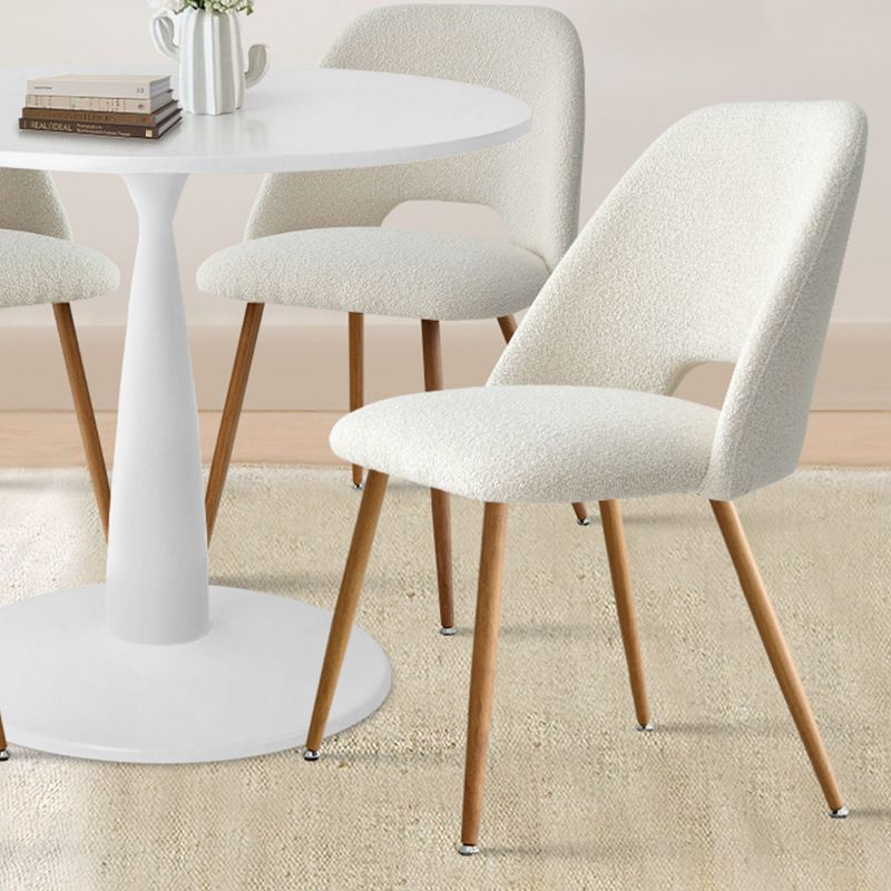 5-Piece Round-Shaped Dining Table Set,35" Round Pedestal Dining Table With 4  Upholstered Bouclé Fabric Dining Chair with Oak Legs-Maison Boucle, 3 of 8
