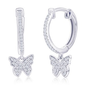 Diamonds D'Argento Sterling Silver, Butterfly Charm Diamond Huggies - (74 Stones) - Silver - 1 of 2