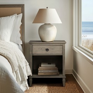 APRILSOUL 29in Dx24in Wx19in H Victoria Reclaimed French Nightstand, Wire-Brushed Light Natural, 1 Drawer and Open Shelf - 1 of 4
