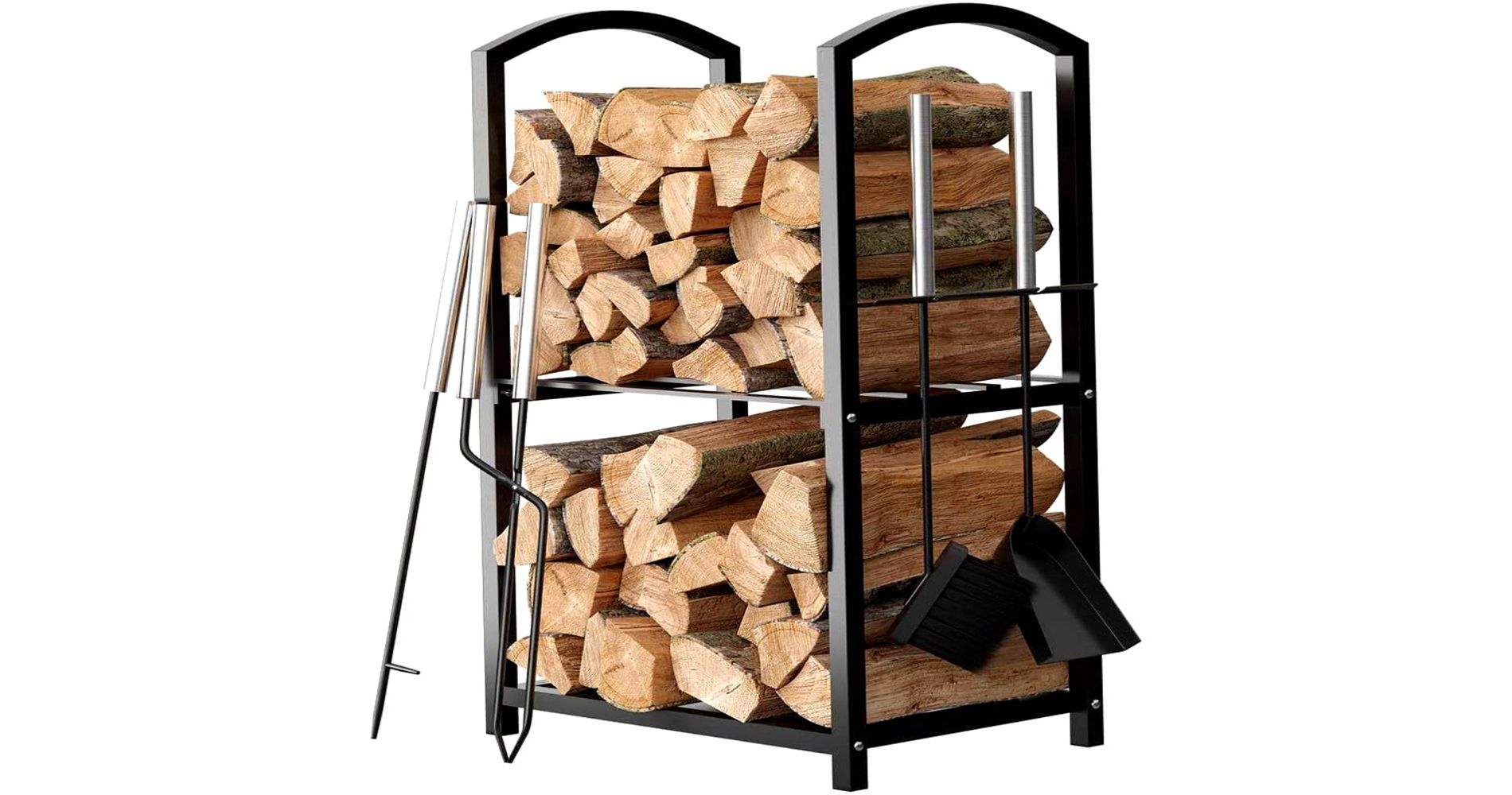 Firewood Rack with 4-Piece Tool Set - 17x12x29" Log Holder Waterproof, Rust-Proof Steel Pipe Log Holder with Black Powder Coat Finish - Homeitusa