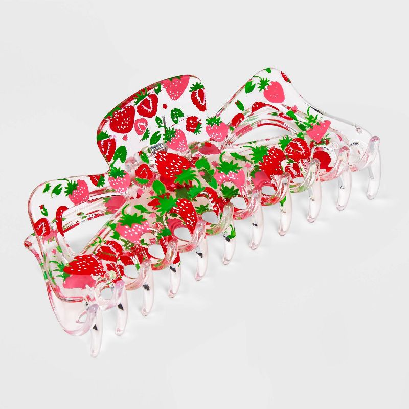 Jumbo Strawberry Print Hair Claw Clip - Wild Fable&#8482; Green/Red, 1 of 3