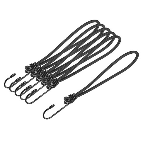 Unique Bargains Camping Outdoor Tent Elastic Rope with Hooks Black 6 Pcs 8  inch