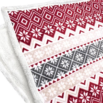 Holiday Snowflake Red and White Reversible Sherpa Throw Blanket