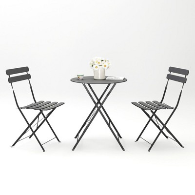 3 Pieces Patio Bistro Balcony Metail Chair Table Set
