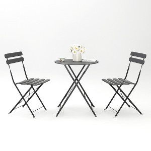 3 Pieces Patio Bistro Balcony Metail Chair Table Set - 1 of 4