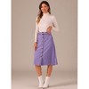 Allegra K Women's High Waist Solid Button Front A-Line Belted Corduroy Midi Skirt - 3 of 4
