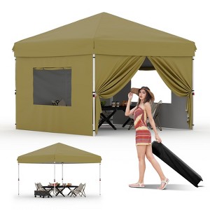 10X10 Pop Up Canopy Tent with 4 Sidewall,Portable Shelter Canopy with One Push Setup for Events - 1 of 4