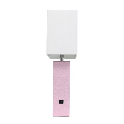 Lexington 21" Blush Pink Leather Base Modern Nightstand Lamp with USB Port