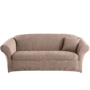 Stretch Jacquard Damask Sofa Slipcover Mushroom - Sure Fit, Brown
