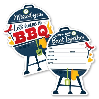 Big Dot of Happiness Missed You BBQ - Shaped Fill-In Invitations - Backyard Summer Picnic Party Invitation Cards with Envelopes - Set of 12