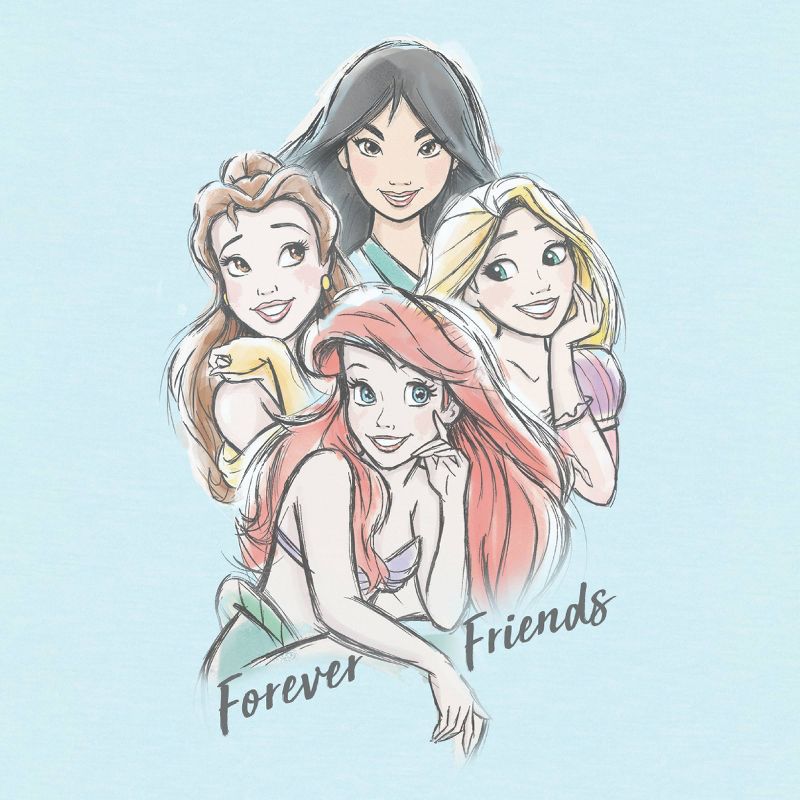 Girls' Disney Princess 'Forever Friends' Short Sleeve Graphic T-Shirt - Blue, 3 of 8