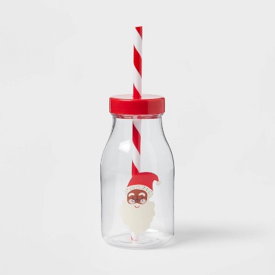 12oz Plastic Santa Milk Jug with Straw Red/White - Wondershop™