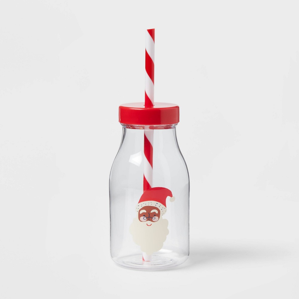 12oz Plastic Santa Milk Jug with Straw Red/White - Wondershop