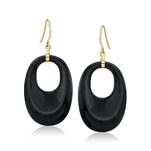 Ross-Simons Black Agate Oval Drop Earrings With 14kt Yellow Gold - 1 of 3